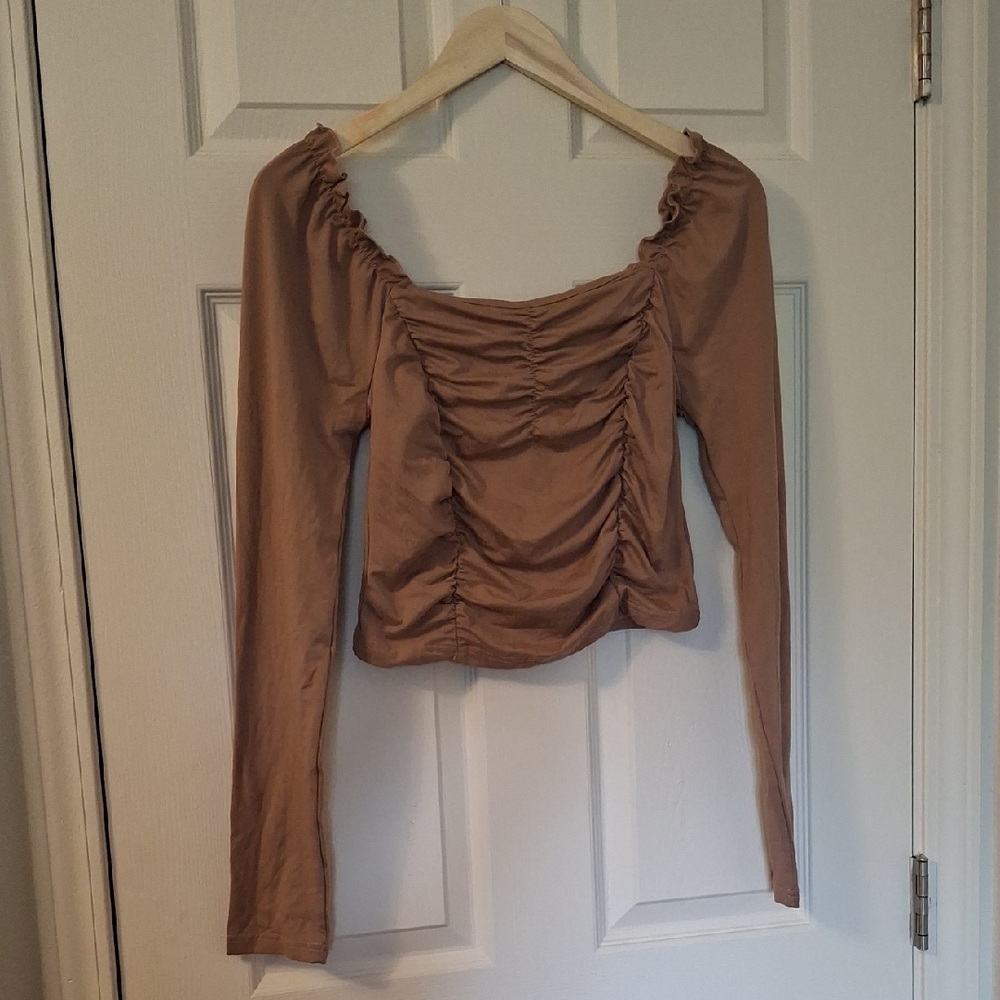 SHEIN Brown Ruched Fitted Blouse